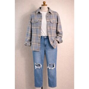 American Eagle Plaid Flannel Shirt Jacket Blue Purple Gray Size M